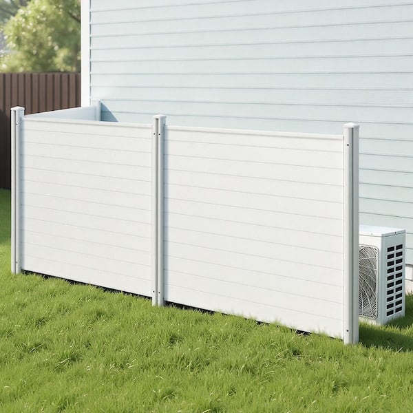 3 Panels Outdoor Privacy Screen, 50 x 3.15 in. White Plastic Privacy 3-Pack Air Conditioner Fence 27.6 in. Ground Stakes