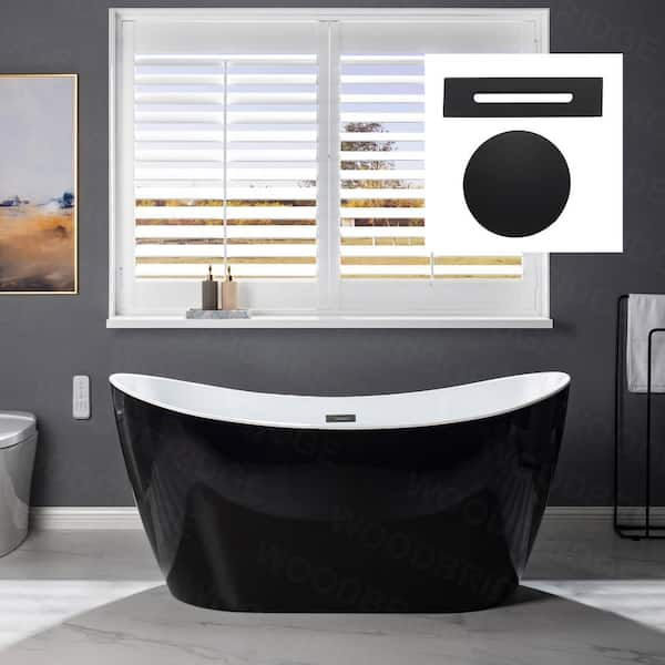 Woodbridge Guilliver In Acrylic Flatbottom Double Slipper Bathtub With Matte Black Overflow