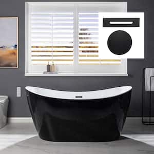 Guilliver 59 in. Acrylic FlatBottom Double Slipper Bathtub with Matte Black Overflow and Drain Included in Black