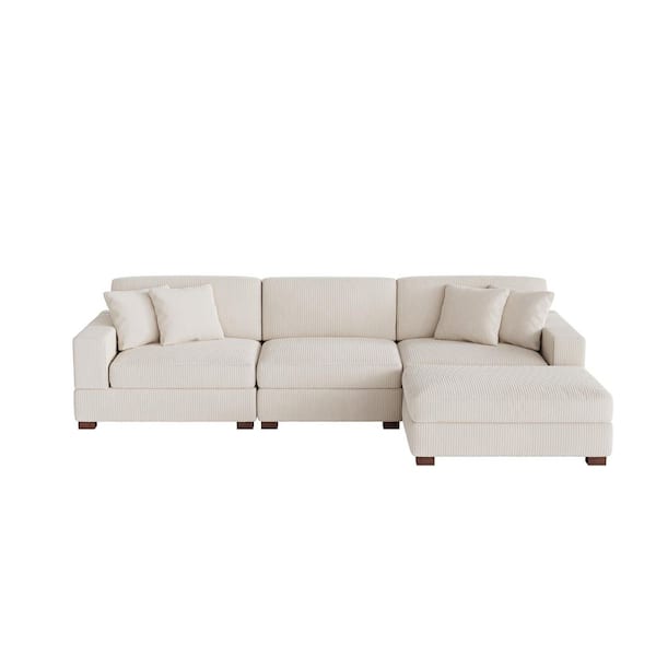 Uixe 118 in. W Modern Square Arm 4-Piece Corduroy Fabric L-Shaped Sectional Sofa in Beige