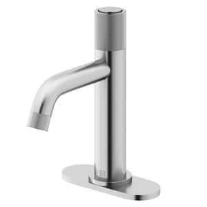 Apollo Button Operated Single-Hole Bathroom Faucet Set with Deck Plate in Brushed Nickel