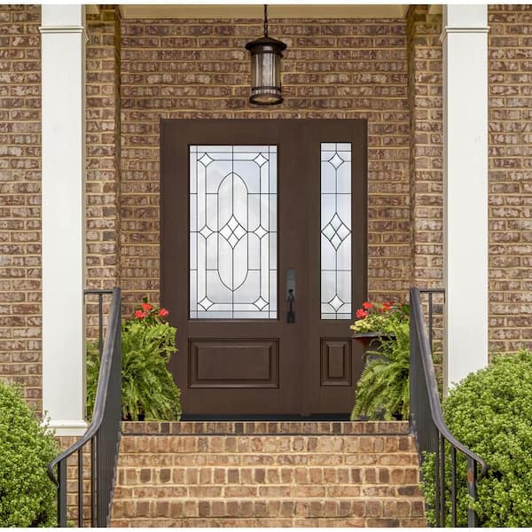 Regency 51 in. x 80 in. 3/4L Axis Glass LHIS Hickory Mahogany Fiberglass Prehung Front Door w/ 12 in.-3/4SL 4-9/16