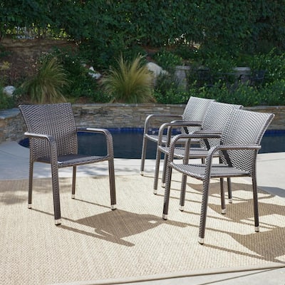 Wicker Stackable Patio Chairs Furniture The Home Depot - Stacking Chair Patio Set