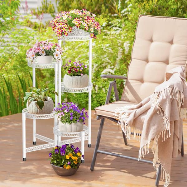 Augbeer 5-Layer Metal Flower Display Foldable White Plant Stand