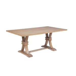 Katt Rustic Light Oak Finish Wood Top 40 in W. Double Pedestal Base Dining Table Seating Capacity of 6