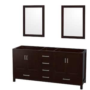 Sheffield 70.75 in. W x 21.5 in. D x 34.25 in. H Double Bath Vanity Cabinet without Top in Espresso with 24" Mirrors