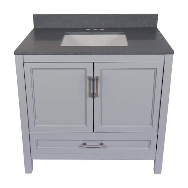 Ella Nevado 37 in. W x 22 in. D x 36 in. H Bath Vanity in Gray with Quartz Stone Galaxy Gray Top with White Basin