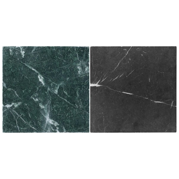 Heritage Nero and Verde 6 in. x 0.37 in. Tumbled Marble Checkerboard Floor and Wall Tile Sample