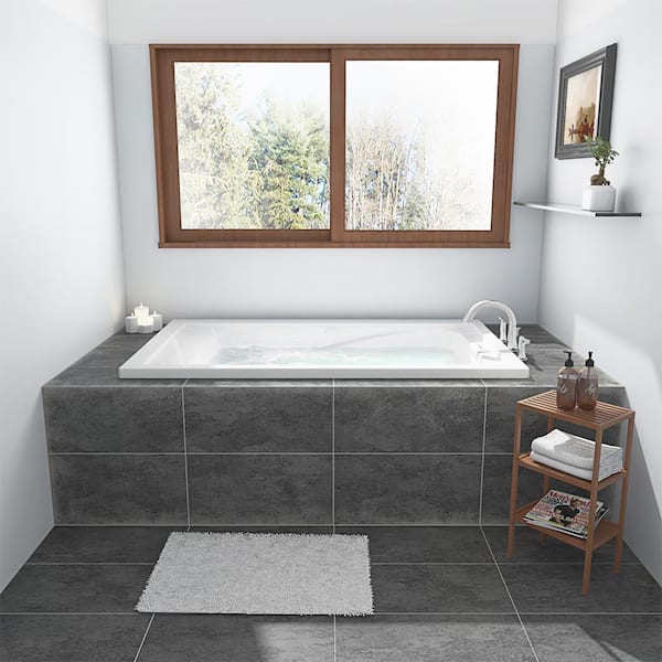 EverClean 60 in. x 36 in. Rectangular Acrylic Drop-In Whirlpool Bathtub with Reversible Drain and Heater in White
