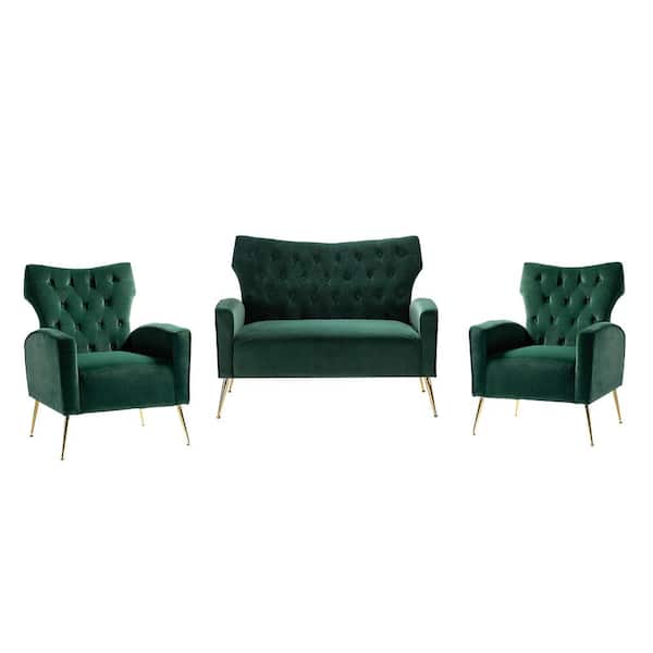 JAYDEN CREATION Brion 3-Piece Green Living Room Set