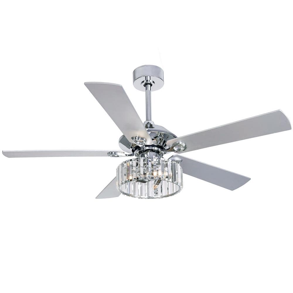Chrome 52-Inch Ceiling Fan with Crystal Chandelier and Remote