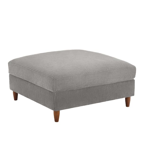Uixe 38 in. Light Gray Corduroy Fabric Square Ottoman with Wood Legs(Set of 1)