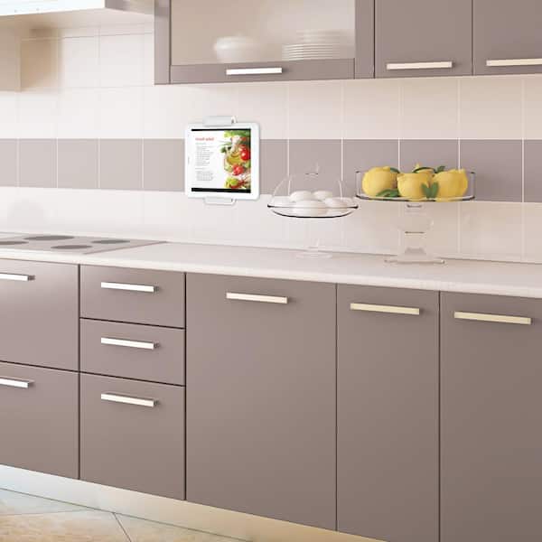 Barkan 7" to 12" Fixed Tablet Wall Mount, White, Firm Tablet Clamp, 360° Rotation, Very Low Profile