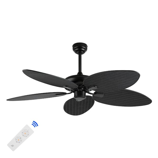 Raffles 52 in. Bohemian Industrial Iron/Plastic Mobile-App/Remote-Controlled 6-Speed Palm Blade Ceiling Fan, Black
