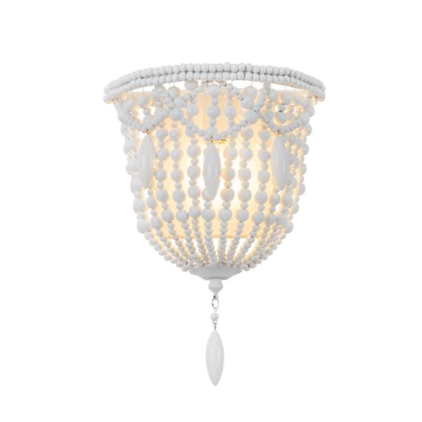 RRTYO Dehon 1-Light White Wall Sconce with Wooden Beads Shade