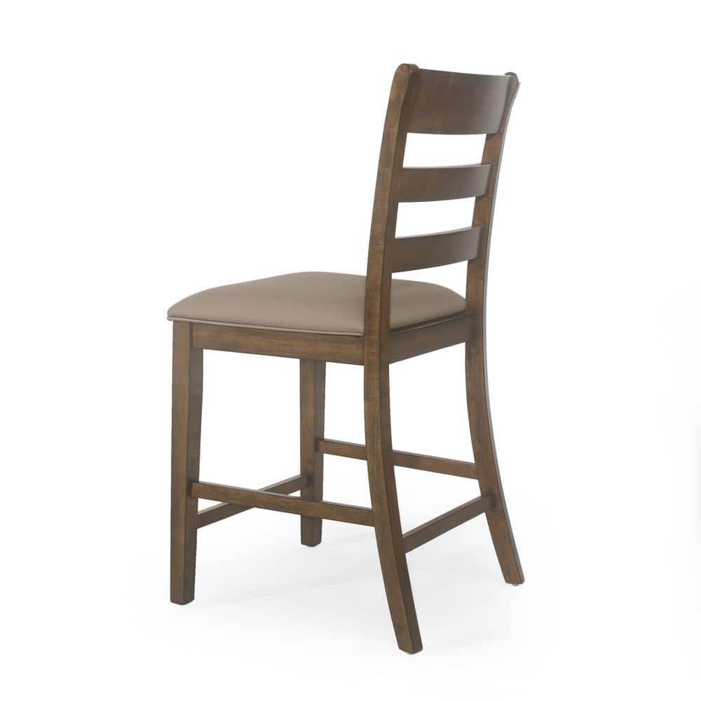 Antique Brown Wood Extra Tall Upholstered Counter Stools, Set of 2