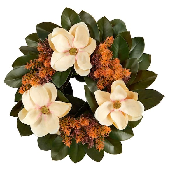 Nearly Natural 24in. Magnolia Artificial Wreath