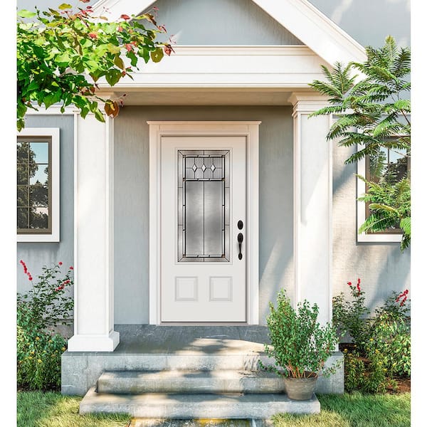 36 in. x 80 in. 3/4 Lite Mission Prairie Primed Steel Prehung Left-Hand Inswing Front Door w/Brickmould
