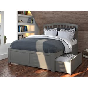Richmond Grey Full Solid Wood Storage Platform Bed with Flat Panel Foot Board and 2 Bed Drawers