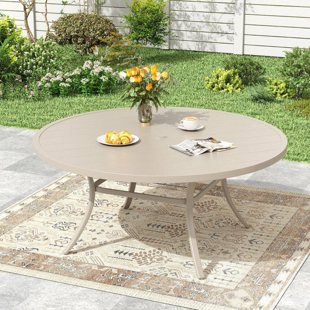 Sandshell 53 in. Round Outdoor Patio Table, All-Weather Metal Dining Table with Umbrella Hole for 6-Person Seater price history on PriceWatchPro