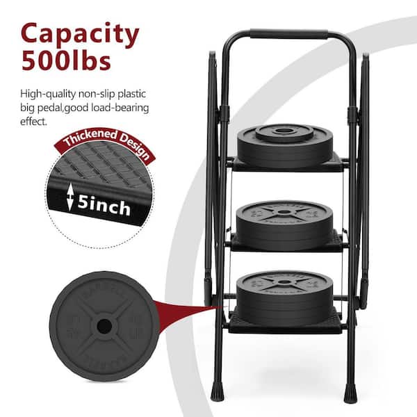 4 Step Steel Foldable Step Stool (9 ft. Reach), with Wide Anti-Slip Pedals for Home/Office, 500 lbs Capacity