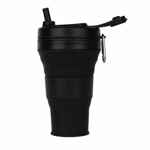 Collapsible Travel Coffee Cup, 20 oz. Black Solid Color Silicone Foldable Portable Drinkware for Picnic Hicking Camping