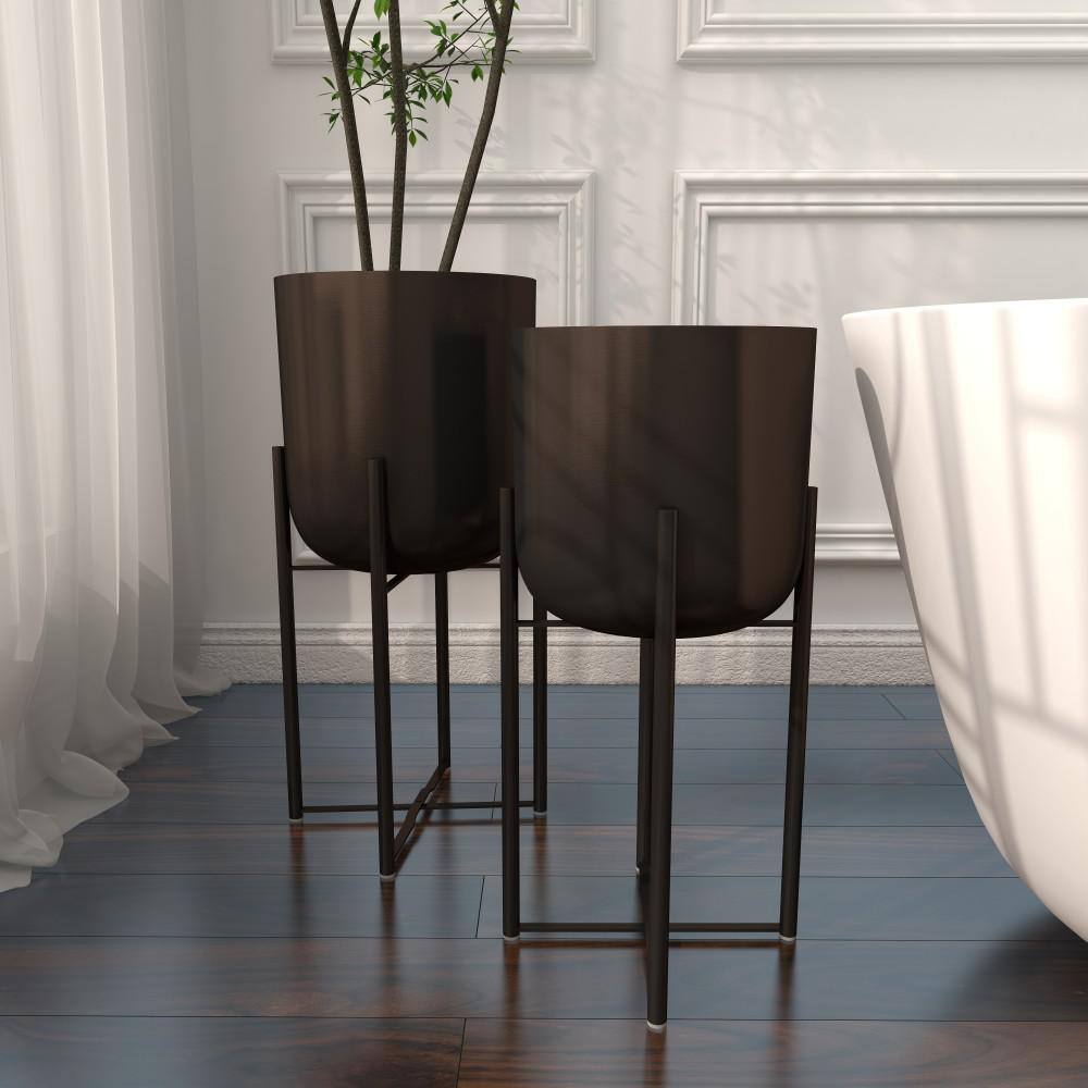 Set of 2 Black Iron Indoor/Outdoor Planters with Stands
