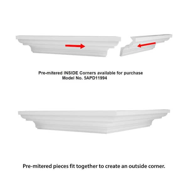 American Pro Decor Trim Fast 3-1/8 in. x 3-1/8 in. x 96 in. Plain Polystyrene Peel and Stick Crown Moulding 24 LF (3-Pack)