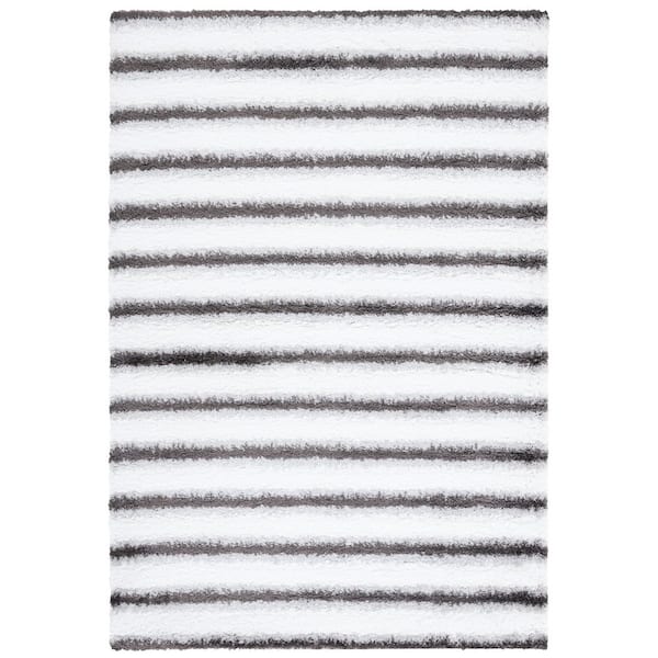 Berber Shag 8 ft. x 10 ft. Ivory/Gray Striped Area Rug