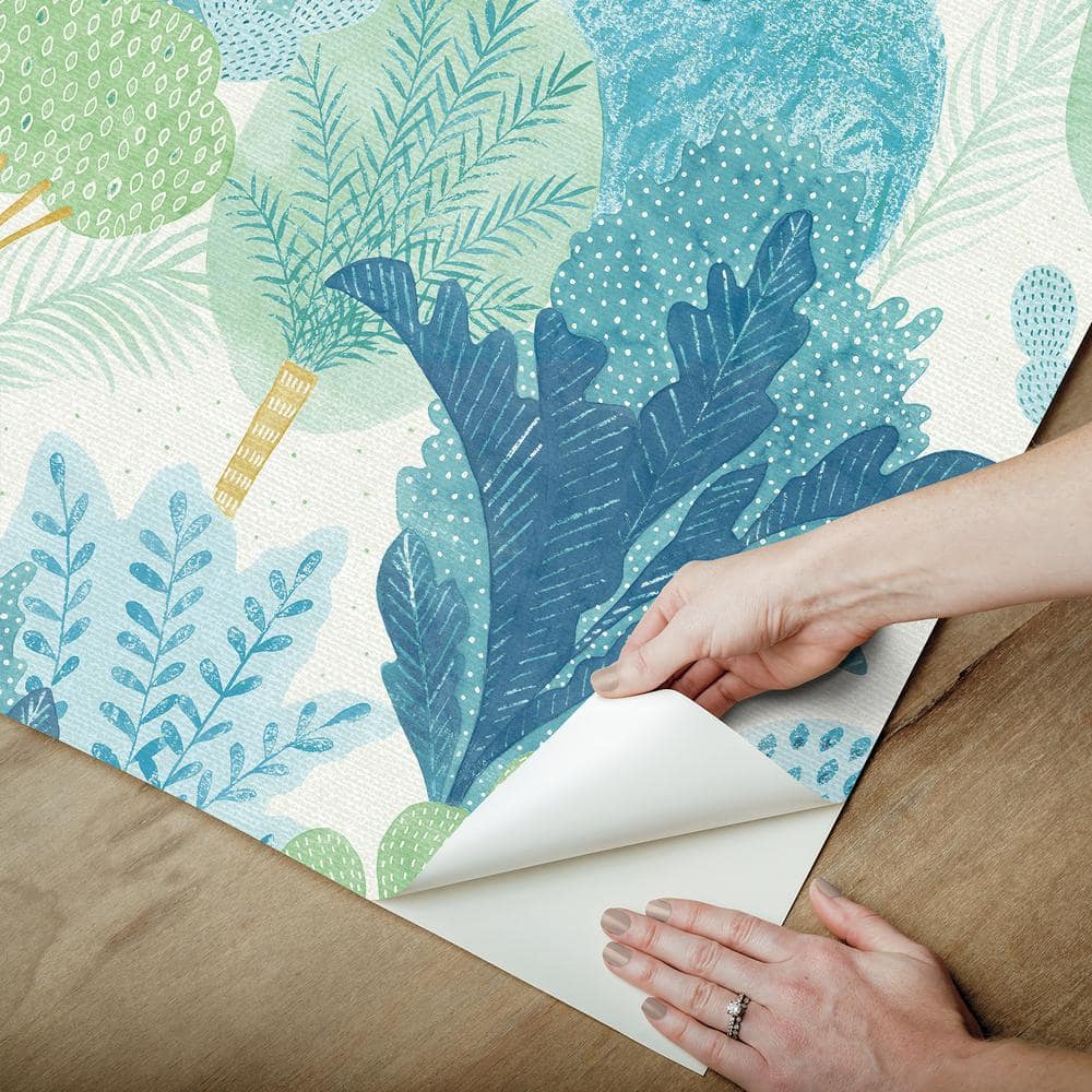 Teal and Blue Botanical Peel and Stick Vinyl Wallpaper