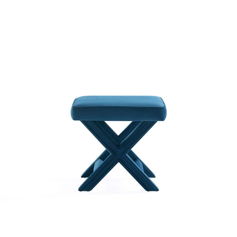 Abigail Blue Velvet Upholstered X-Base Ottoman