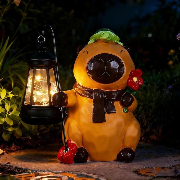 OGETFUUR Garden Statues Capybara with Solar Lantern Solar Lights