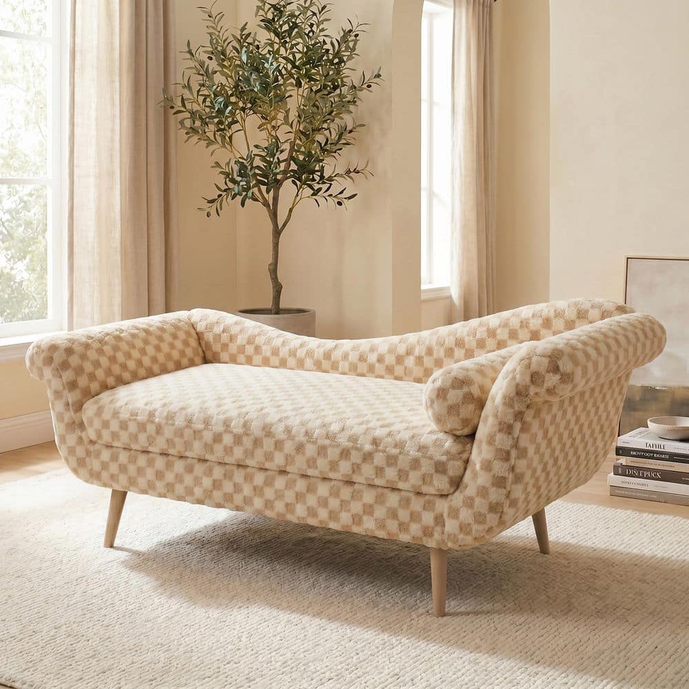 Scarlett Classic Diamond Pattern Sand Polyester Upholstered Chaise Lounge with Rolled Arms and Solid Wood Legs price history on PriceWatchPro