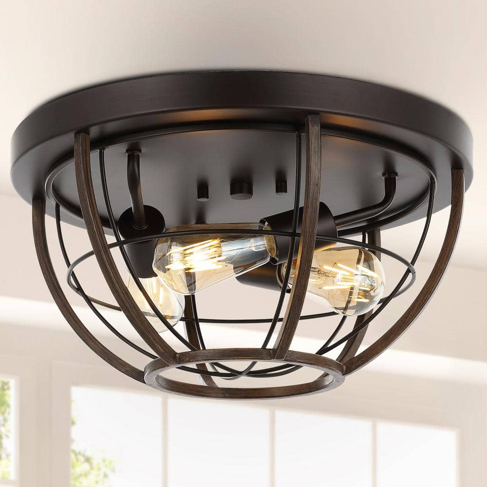 Lyla 15.75" Black Rustic Farmhouse Iron LED Flush Mount
