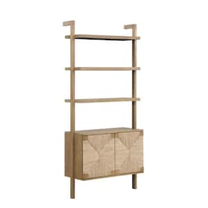 Beacon 72 in. H Light Brown 3-Shelf Bohemian Wood Bookcase Storage Cabinet with Seagrass Doors, Light Brown/Seagrass