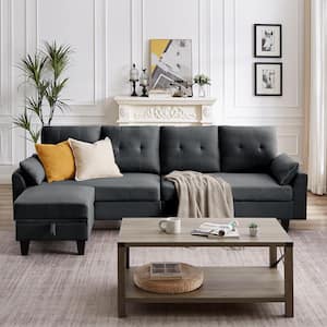 101 in. W Slope Arms 4-Seat L Shaped Fabric Modern Sectional Sofa in Dark Grey with Storage Ottoman and Side Bags