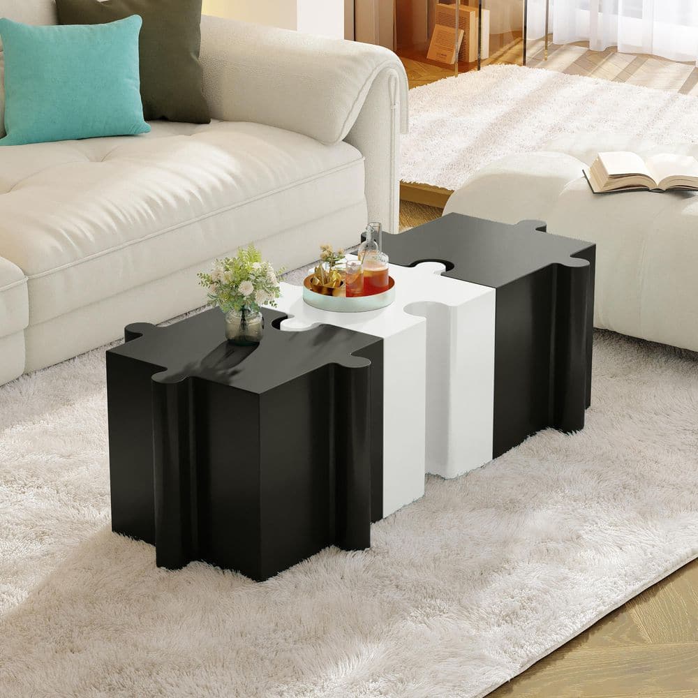 3-Piece Artistic Puzzle Table Set, Outdoor Coffee Side Table with