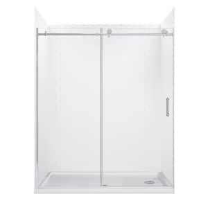 Marina 60 in. L x 32 in. W x 78 in. H Right Drain Alcove Shower Stall/Kit in White Subway with Silver Trim