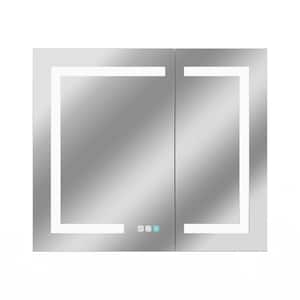 30 in. W x 26 in. H Rectangular Silver LED Anti-fog Aluminum Recessed/Surface Mount Medicine Cabinet with Mirror