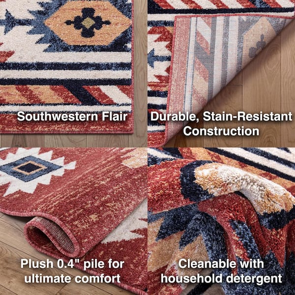 Tulsa Lea Traditional Vintage Southwestern Tribal Crimson 2 ft. 3 in. x 3 ft. 11 in. Accent Mat Rug