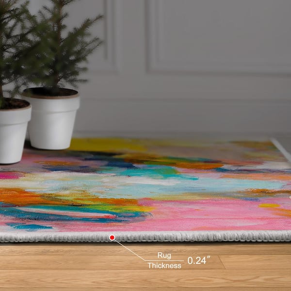 Multi-Colored 8 ft. x 10 ft. Mindset Washable Abstract Art Area Rug