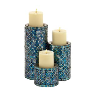 Teal Metal Handmade Candle Holder with Mosaic Pattern (Set of 3)