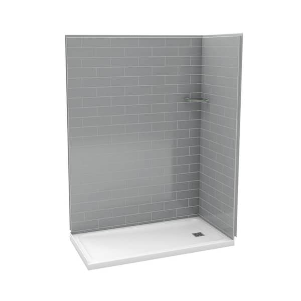Utile Metro 32 in. x 60 in. x 83.5 in. Corner Shower Stall in Ash Grey with Right Drain Base in White