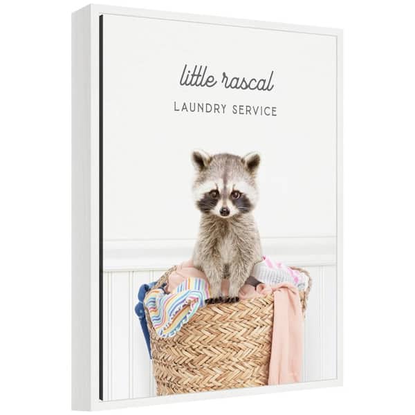 Sylvie "Raccoon Little Rascal Laundry Service" by Amy Peterson White Framed Art Print 18 in. x 24 in.