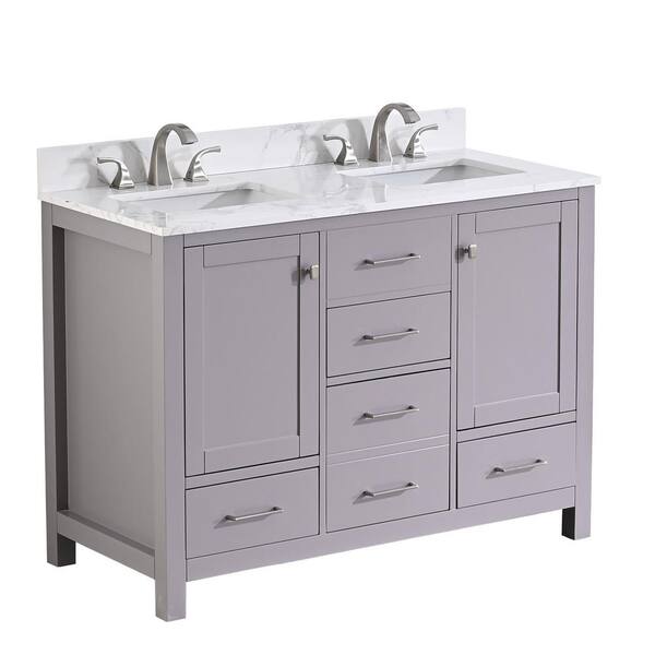 YASINU Mabelly 48 in. W x 22 in. D x 39 in. H Dual Sink Freestanding Bath Vanity in White with Belly White Cultured Marble Top