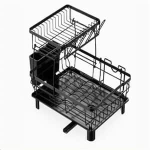 Silver and Black Drying Dish Rack Detachable 2 Tier Dish Rack with  Drainboard for Kitchen Counter