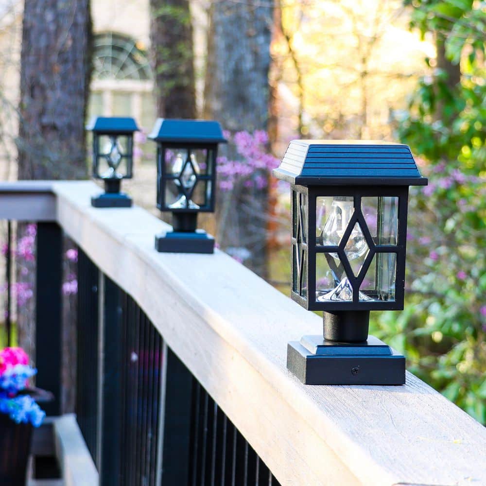 Luna II Black Cast Aluminum Solar LED Post Cap Lights, 2-Pack