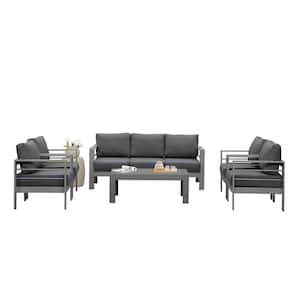 Grey 6-Piece Aluminum Patio Conversation Set with Dark Grey Cushions