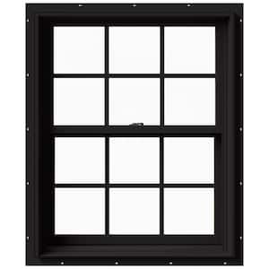 29.375 in. x 36 in. W-2500 Series Black Painted Clad Wood Double Hung Window w/ Natural Interior and Screen