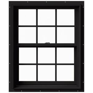 29.375 in. x 36 in. W-2500 Series Black Painted Clad Wood Double Hung Window w/ Natural Interior and Screen